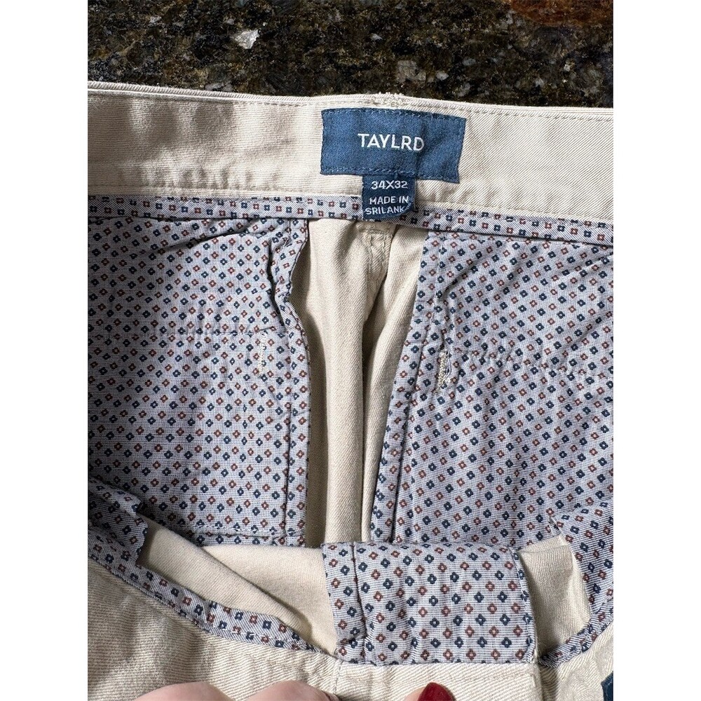 Taylrd Chino Pants Mens 34x32 Beige Flat Front Straight Leg Business - Picture 6 of 10